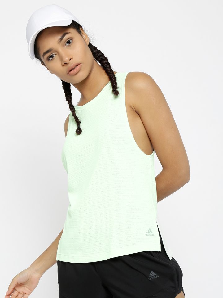 Buy ADIDAS Women Fluorescent Green Chill Solid Training Tank Top