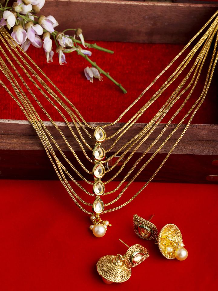 Buy Voylla Ethnic Multi Layer Gold Plated Long Kundan Necklace Set