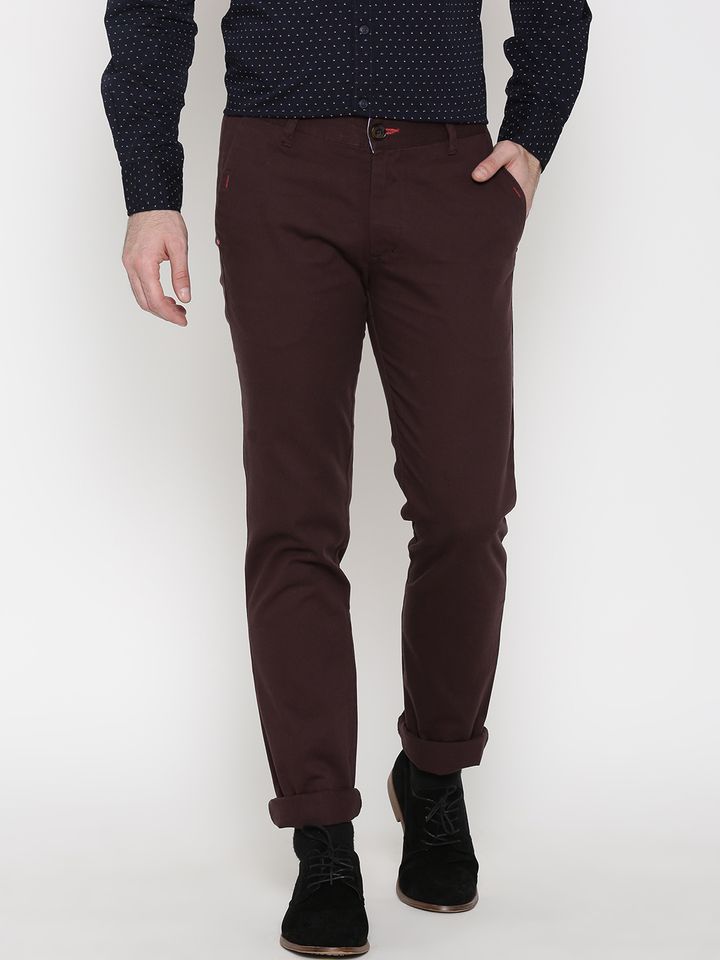 Buy John Players Men Burgundy Slim Fit 