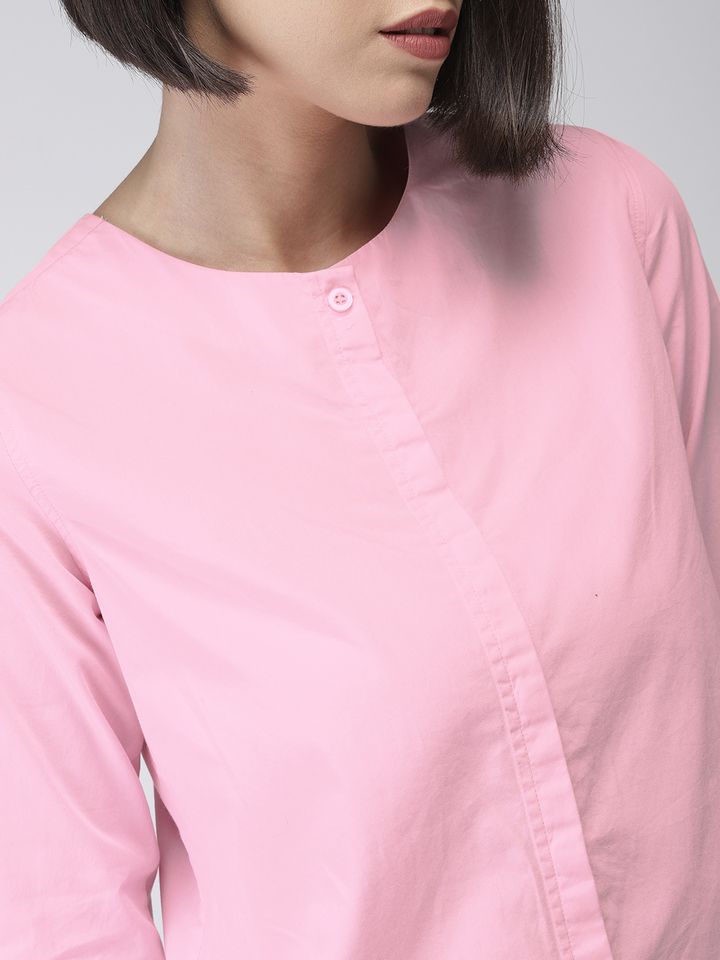 Pink collarless shirt clearance