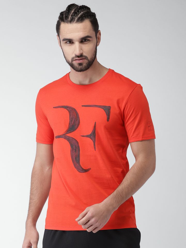 Nike Men Orange Printed AS RF M NK Round Neck Pure Cotton T shirt