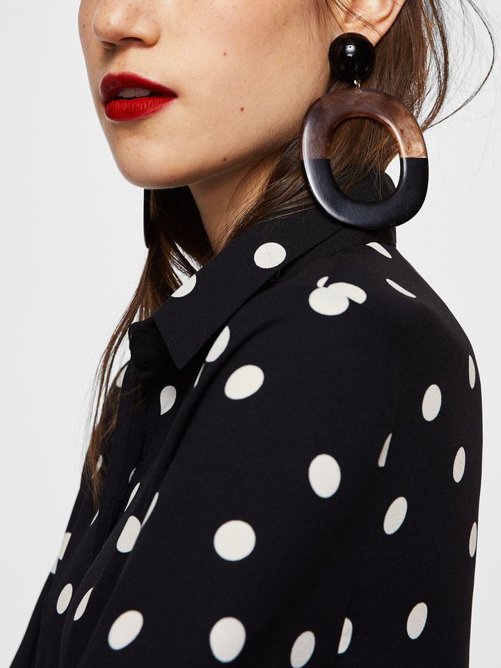 black and white polka dot shirt dress