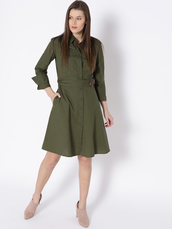 Shirt dress sales olive green