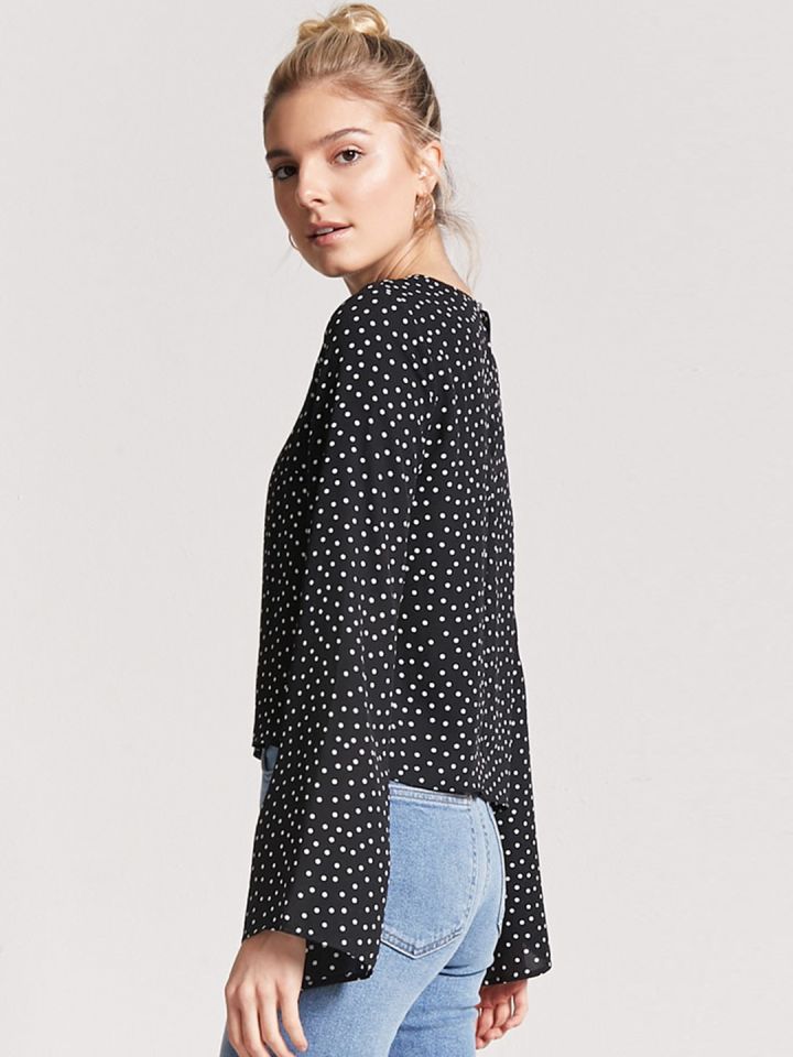 FOREVER 21 Women Black Polka Dot Print Top