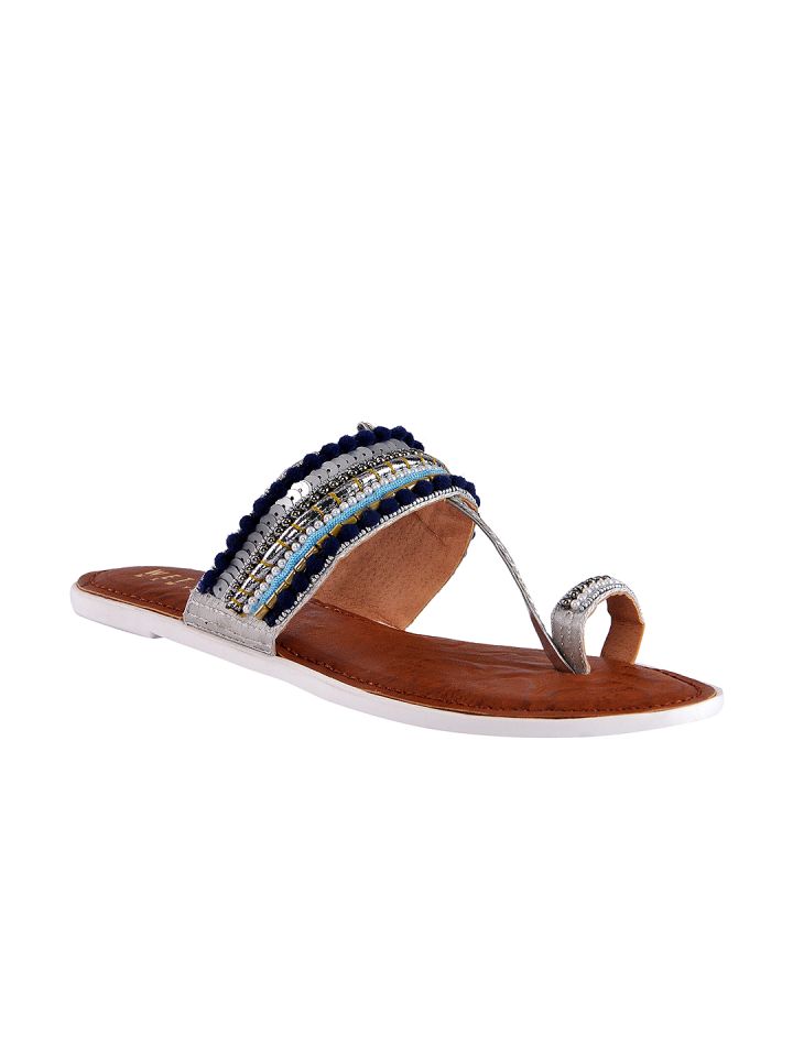 Buy Wet Blue Women Silver Toned Solid Synthetic One Toe Flats