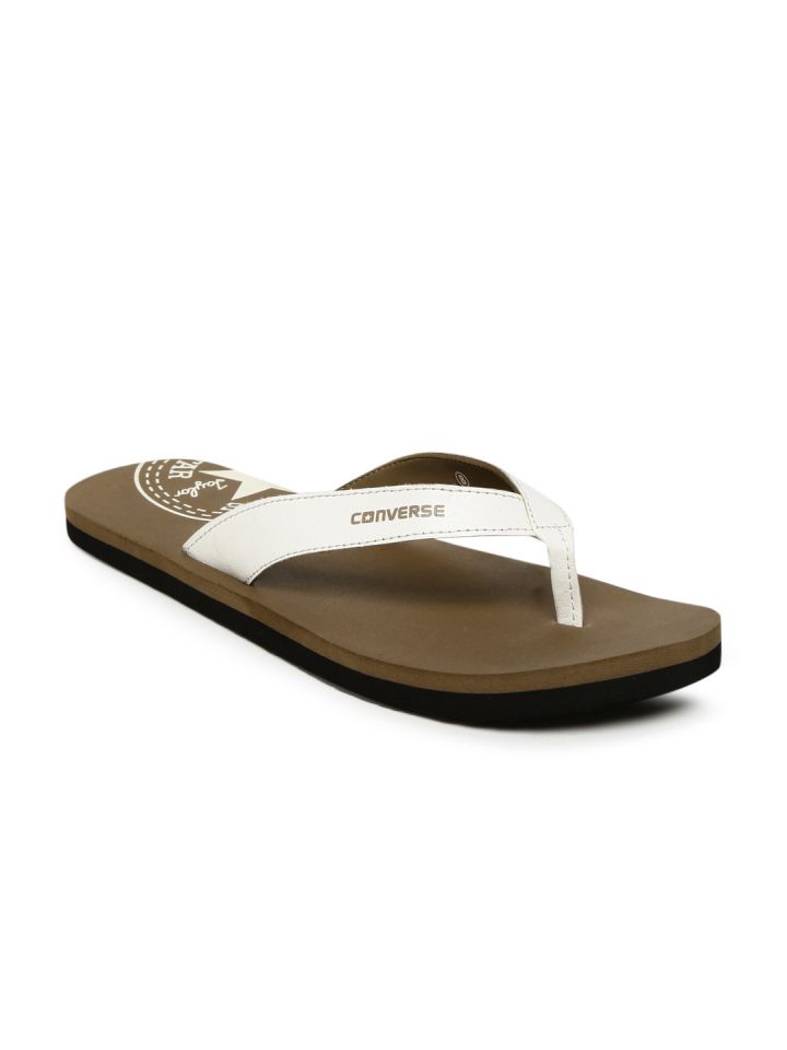 Converse Men White Brown Printed Thong Flip Flops