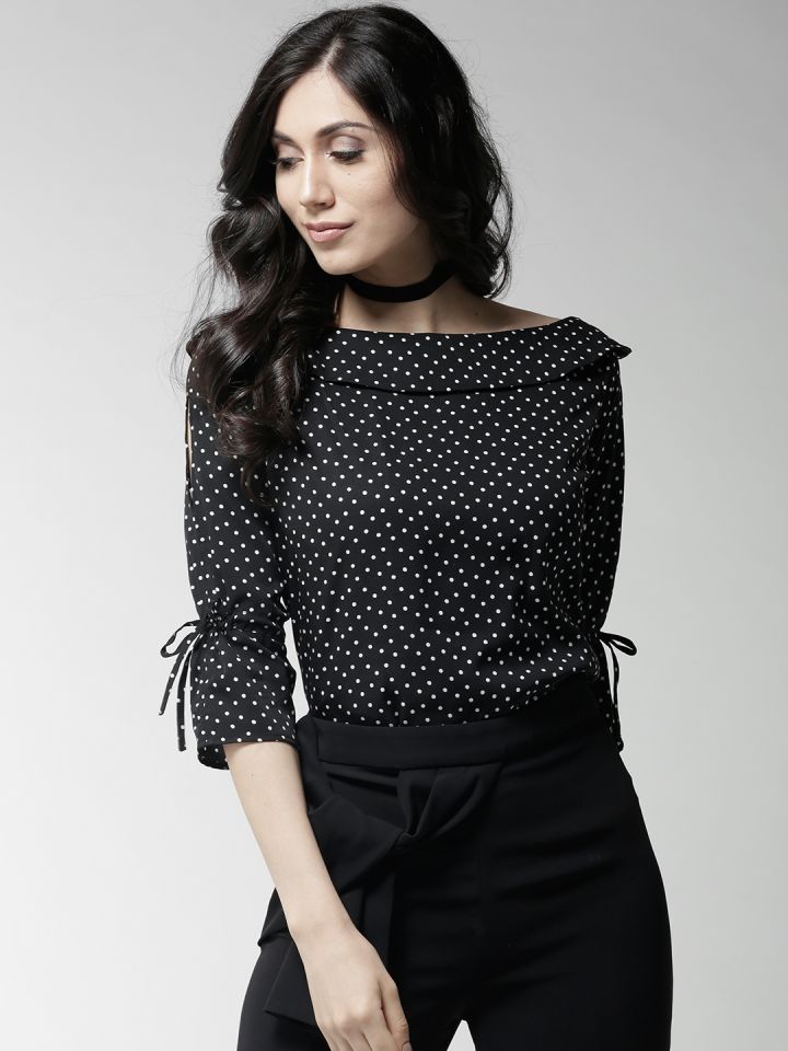White black top polka dot top