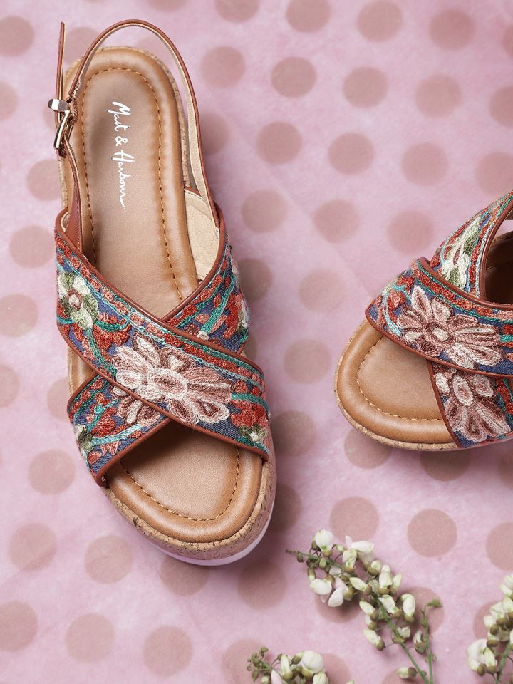 Mast Harbour Women Multicoloured Embroidered Sandals