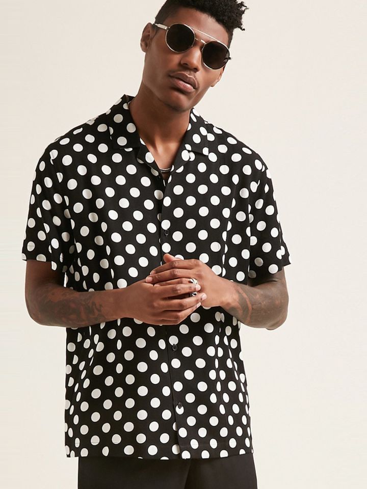 Black and white polka dot top button down shirt