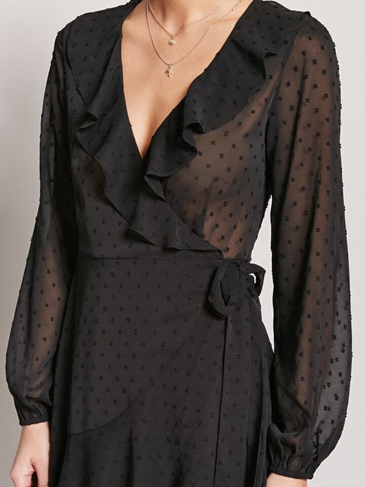 Buy FOREVER 21 Women Black Self Design Sheer Wrap Dress - Dresses for Women  4329634 | Myntra