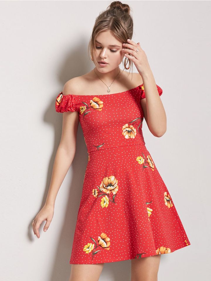 Forever 21 red outlet off the shoulder dress