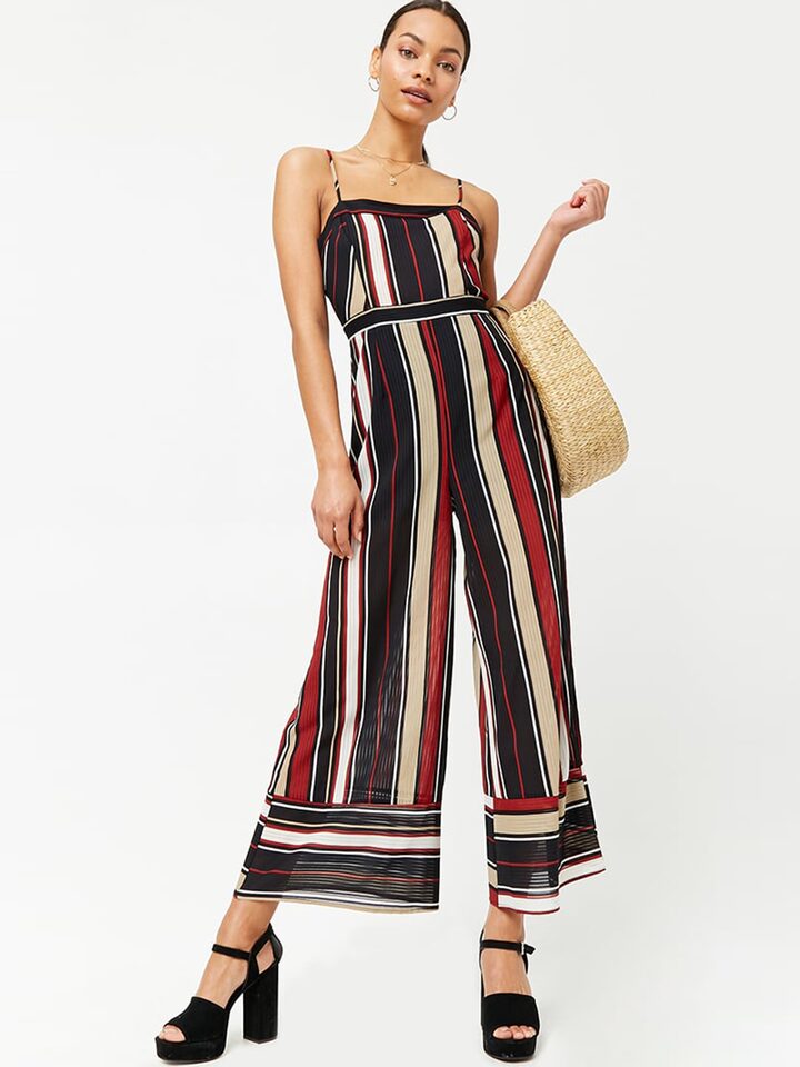 Buy Nazaakat by Samara Singh Red Cotton Stripe Pattern Jumpsuit Online   Aza Fashions