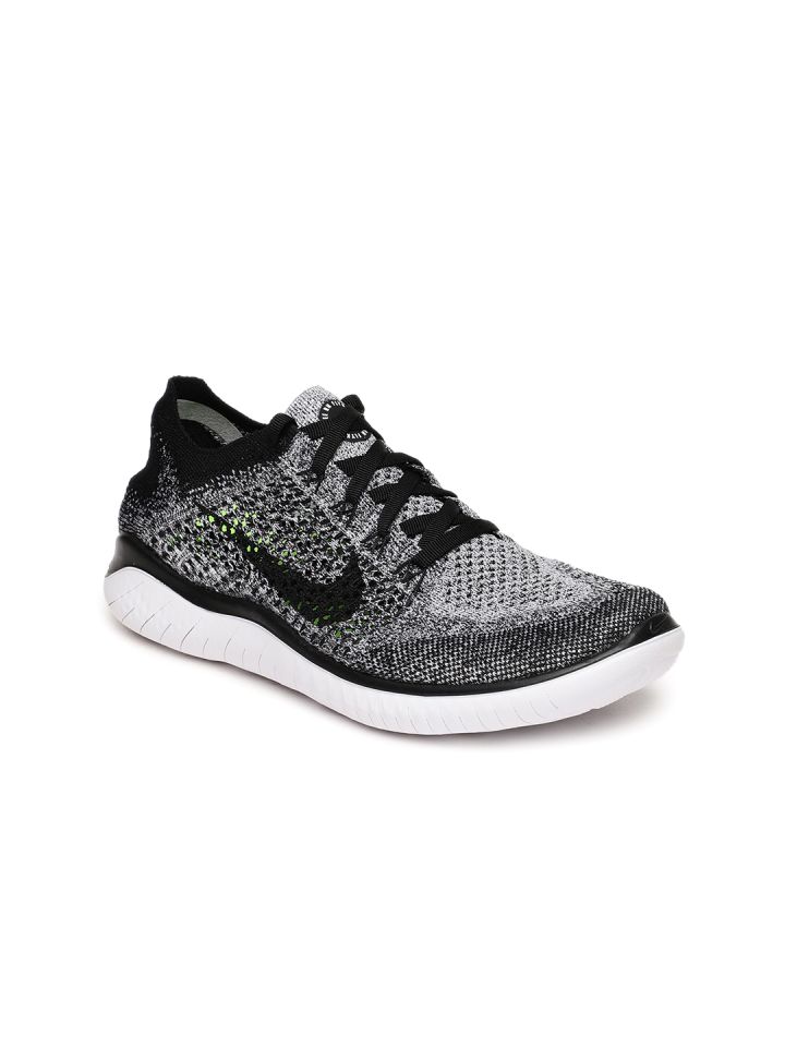 Nike free rn flyknit women's black and white on sale