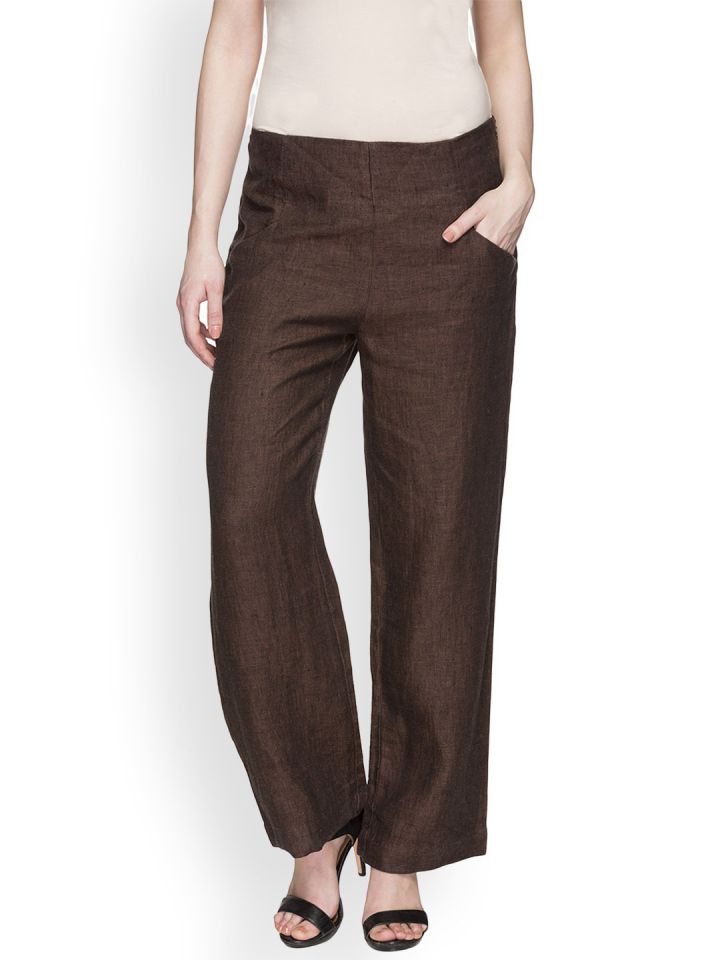 Buy Cottonworld Women Brown Regular Fit Solid Parallel Trousers - Trousers  for Women 4367551