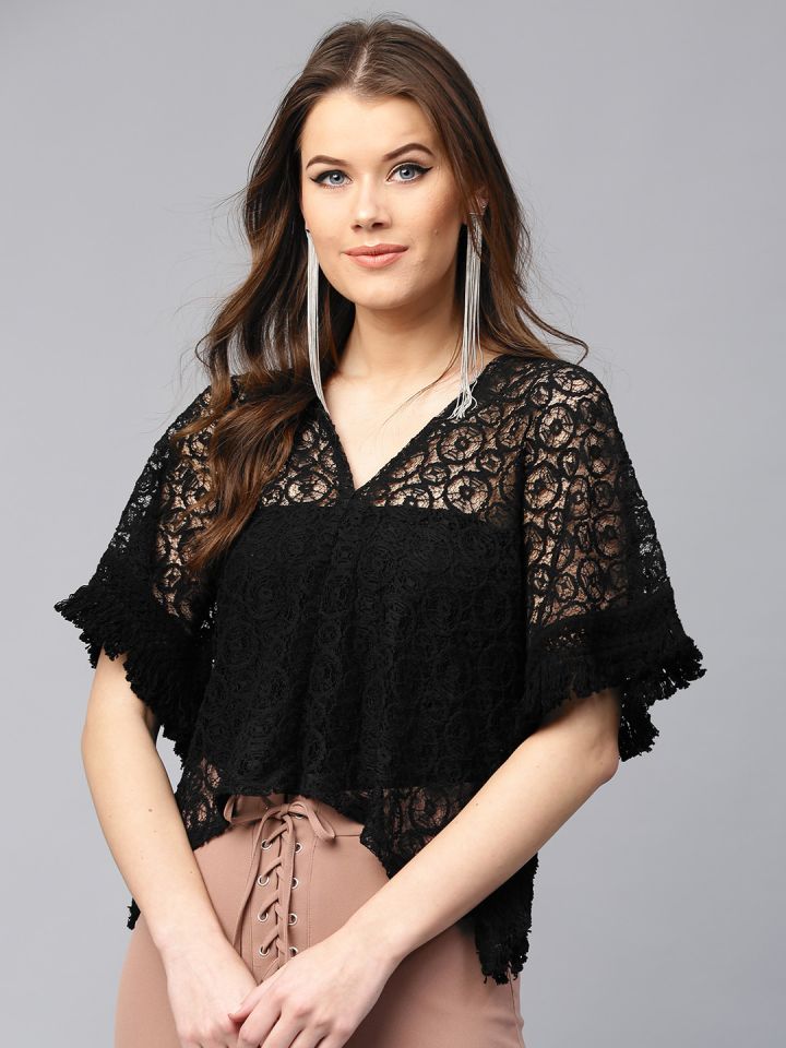 SASSAFRAS Black High Neck Cropped Top