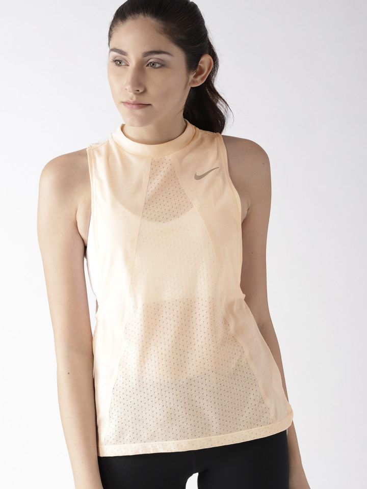 Nike Peach Coloured Self Design AS Tailwind Cool Semi Sheer Running Tank Top