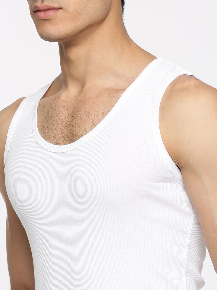Park Avenue Men White Solid Cotton Innerwear Vest PZVR00013