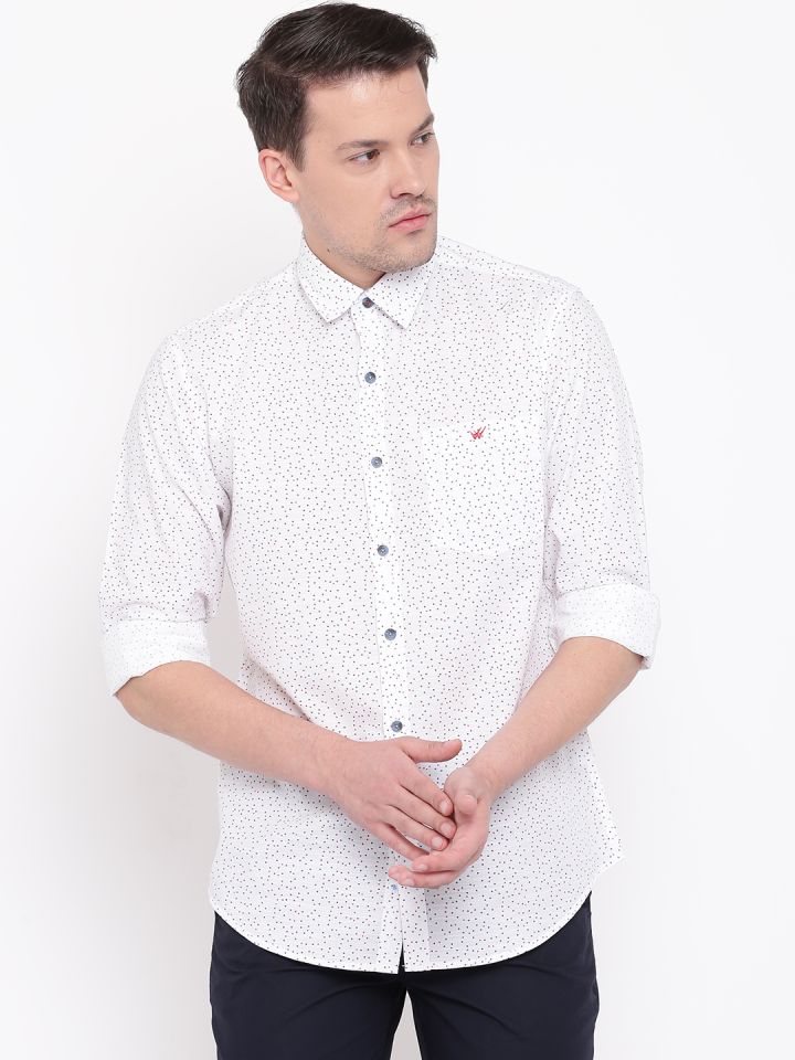 Wills Lifestyle Men White Navy Blue Slim Fit Printed Casual Shirt