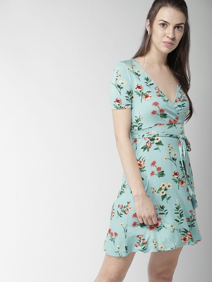 Buy FOREVER 21 Women Green Floral Print Wrap Dress - Dresses for Women  4377452 | Myntra