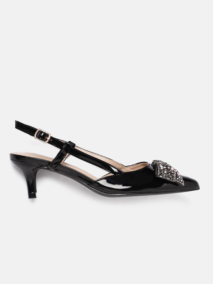 Solid Embellished Kitten Heels - Heels 