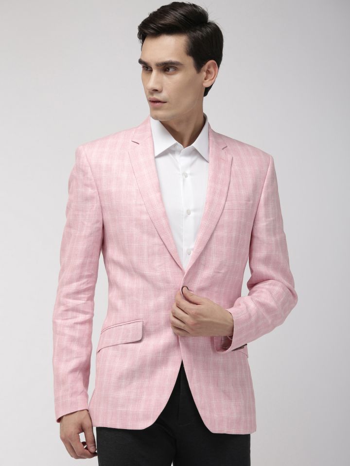 Buy Park Avenue Men Pink Checked Single Breasted Super Slim Fit