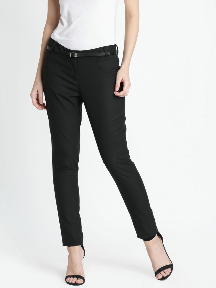 Buy HM Women Black Faux Leather Trousers  Trousers for Women 13147644   Myntra