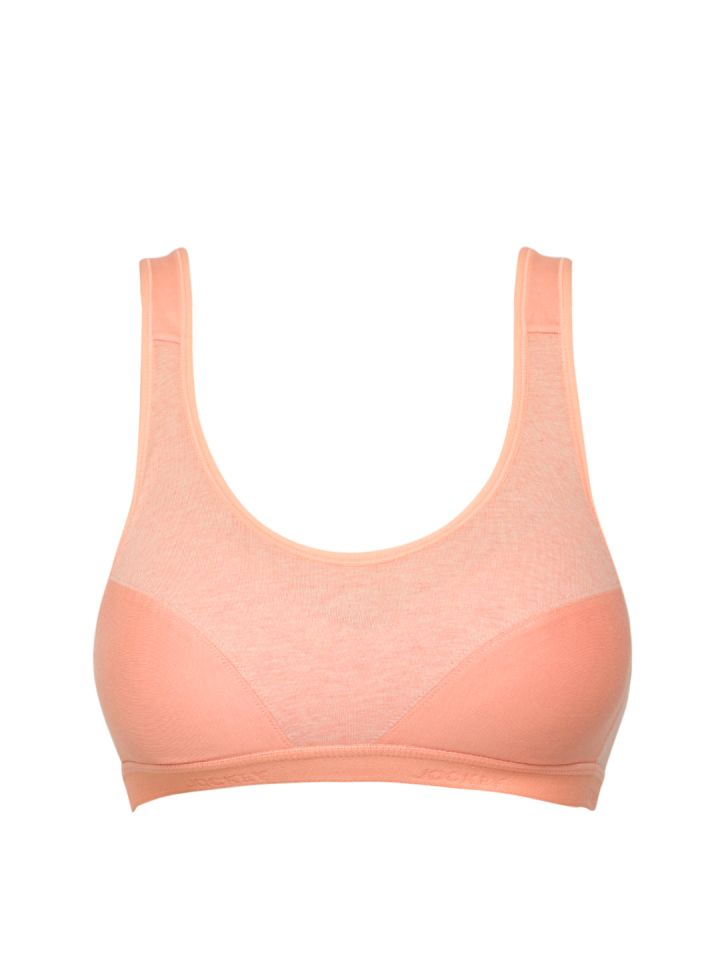 Jockey Peach-Coloured Solid Non-Wired Lightly Padded Sports Bra
