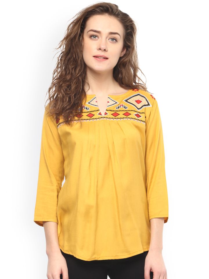 Yellow embroidered top deals