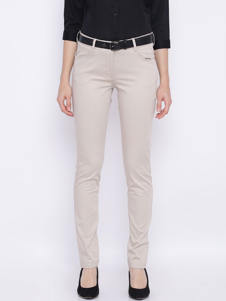 Buy Allen Solly Woman Beige Regular Fit Solid Formal Trousers