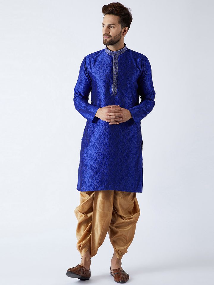 Buy SOJANYA Men Blue \u0026 Gold Toned Self 