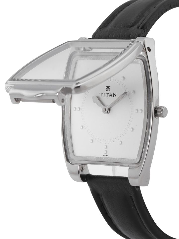 Buy Titan Men Silver Toned Dial Black Leather Tactile Braille