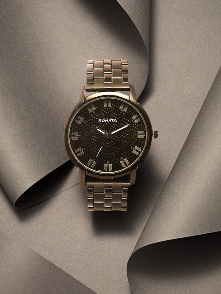 Sonata Men Black Analogue Watch NK77031NM01