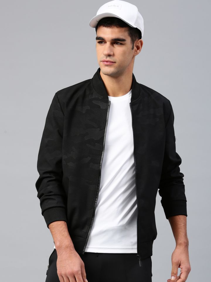 HRX by Hrithik Roshan Men Black Grey Camouflage Printed Running Bomber Jacket
