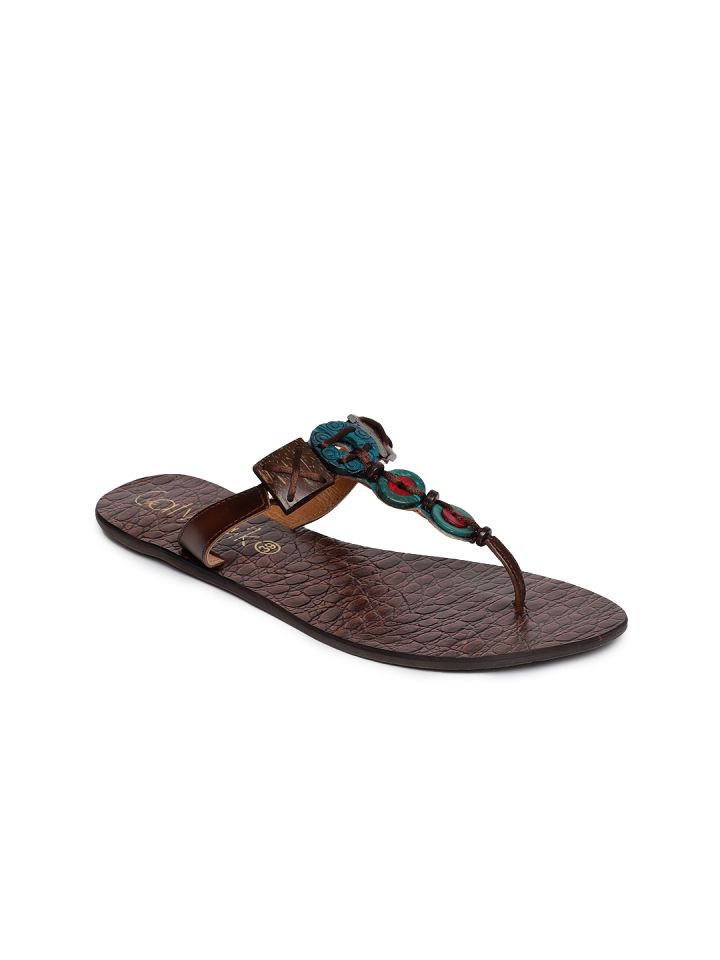 Buy Catwalk Women Brown Solid Leather T Strap Flats Flats for