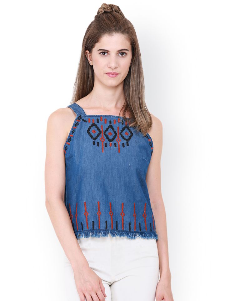 denim embroidered top
