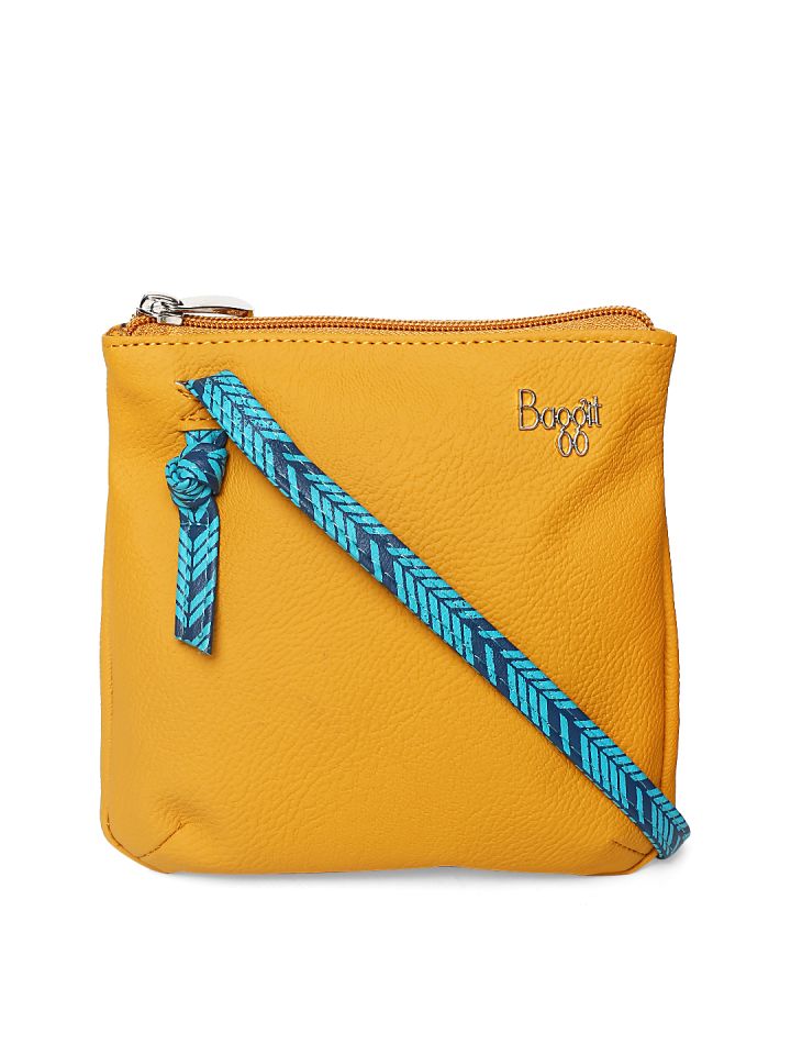 baggit mustard yellow solid sling bag