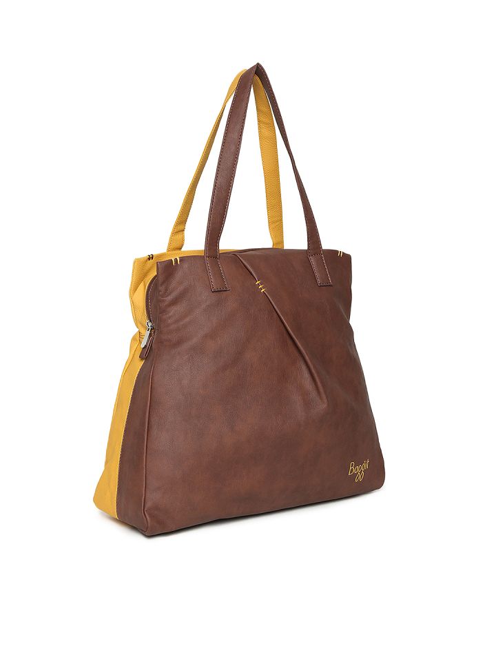 Buy Baggit Brown Yellow Colourblocked Shoulder Bag Handbags