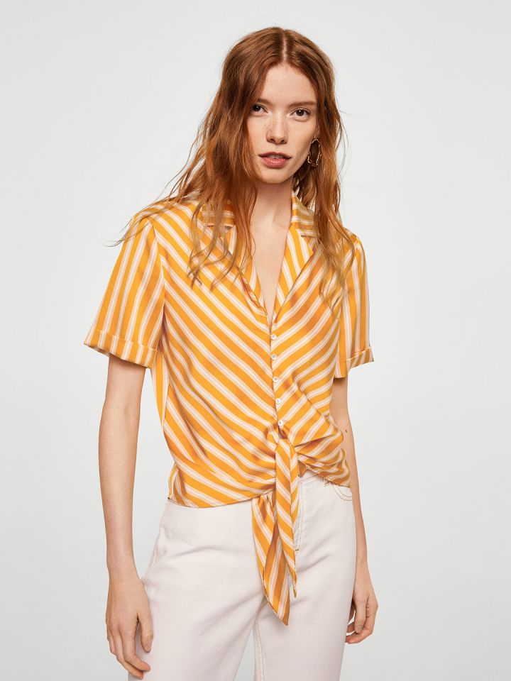 Buy MANGO Women Mustard Yellow Striped Shirt Style Top - Tops for Women 4610656 | Myntra