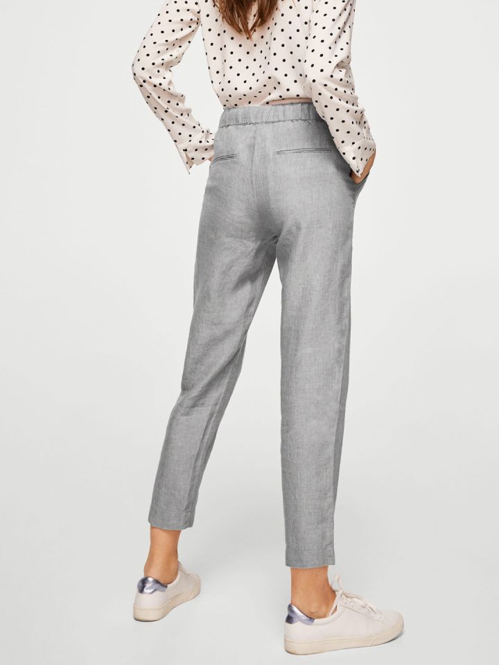 Buy MANGO Women Grey Regular Fit Solid Linen Trousers  Trousers for Women  4610713  Myntra