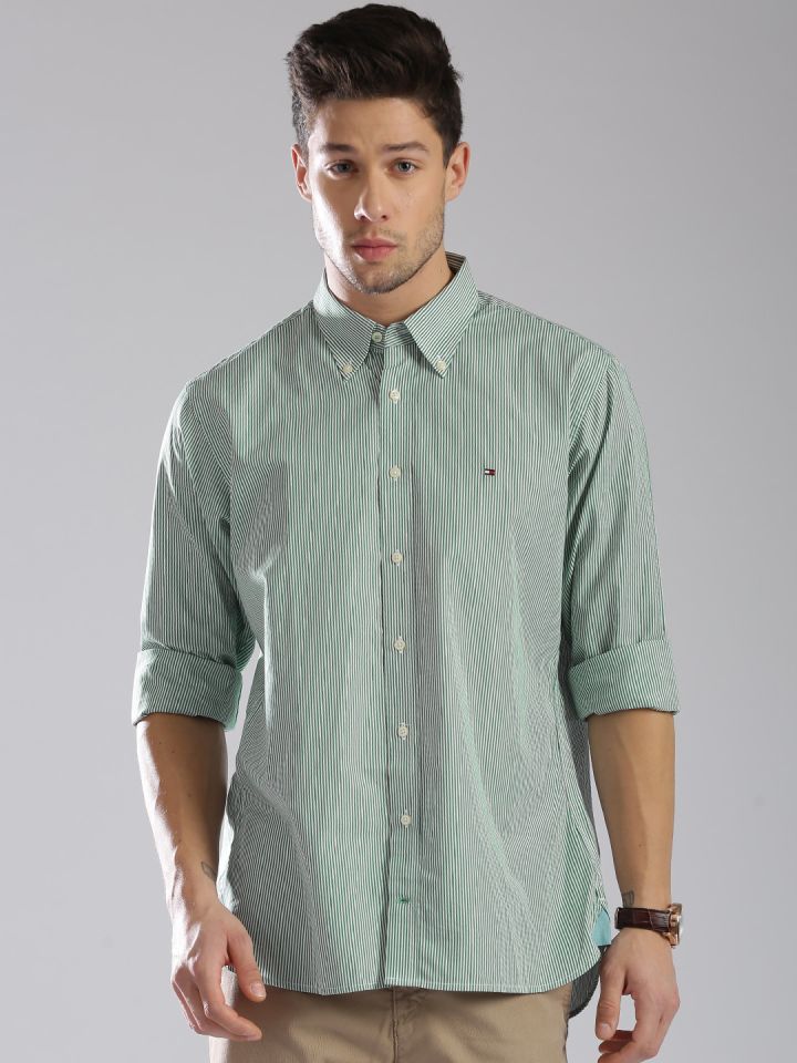 Tommy hilfiger green striped shirt new arrivals