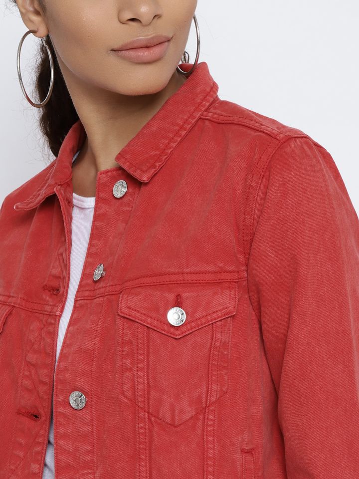 Mango red shop denim jacket