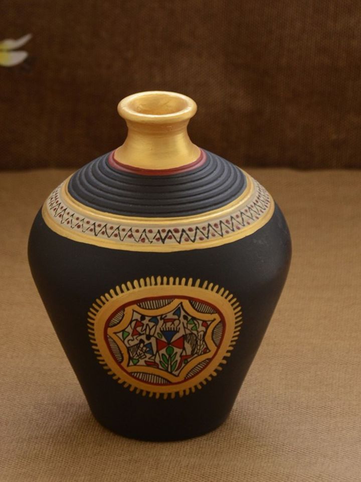 Buy Unravel India Warli Black Hand Painted Teracotta Pot