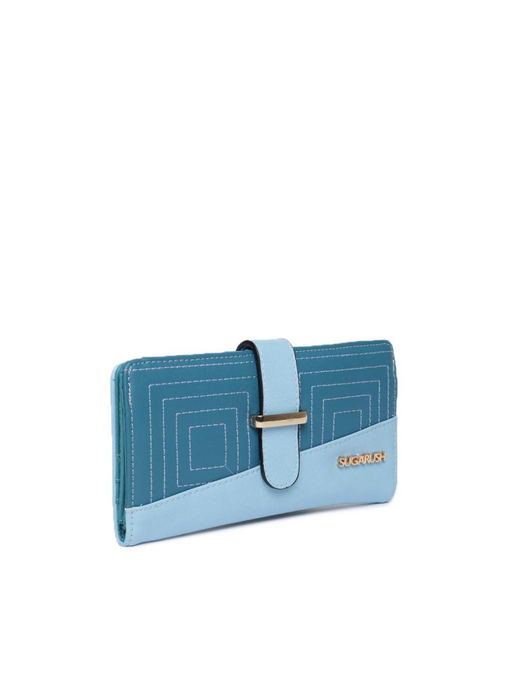 Buy Sugarush Women Blue Colourblocked Two Fold Wallet Wallets