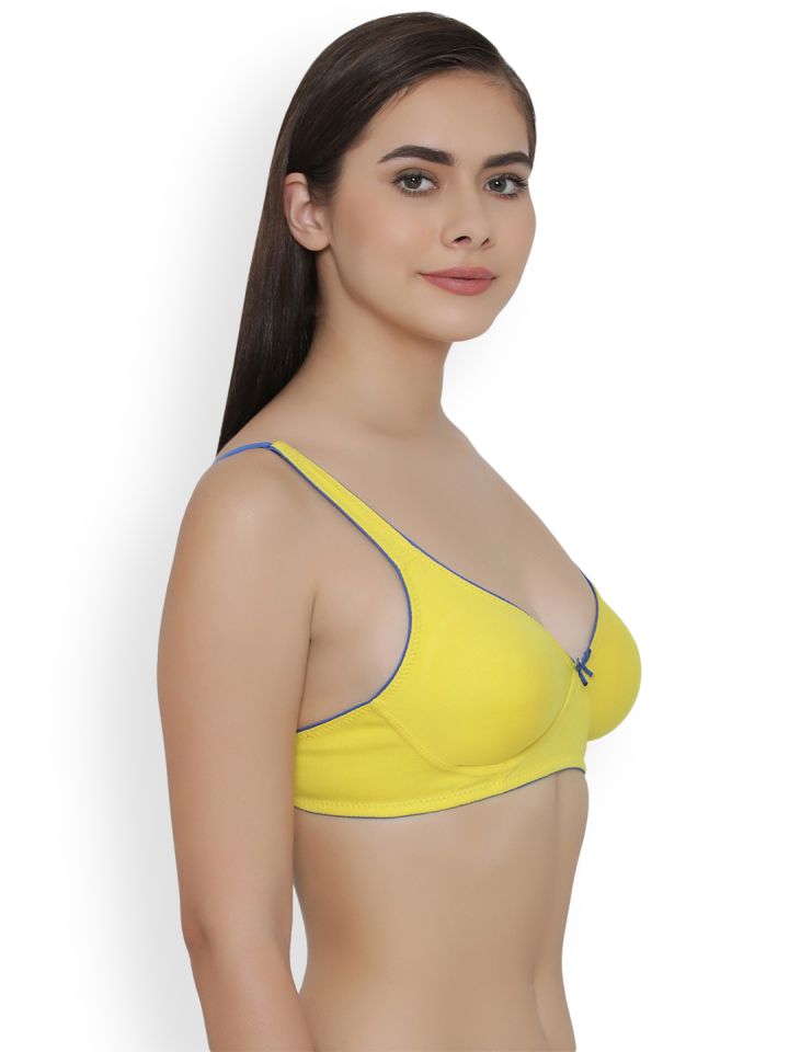 Clovia Women's Cotton Rich Non-Padded Non-Wired Front-Open T-Shirt Bra  (BR0768P02_Yellow_36B) at  Women's Clothing store