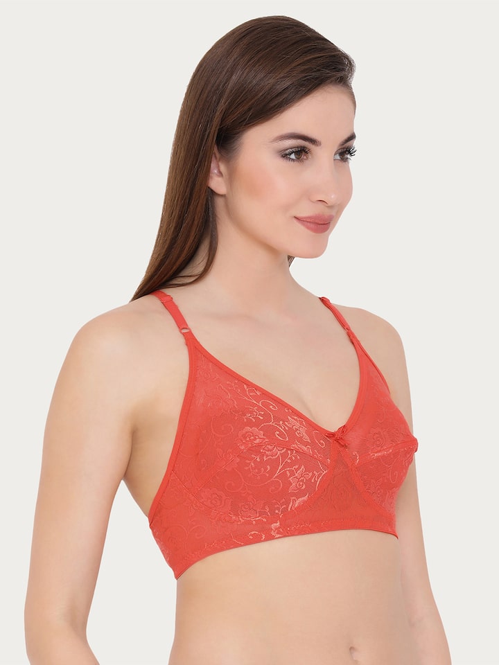 Buy Clovia Orange Full Coverage Lace Bra BR0181Q16 - Bra for Women
