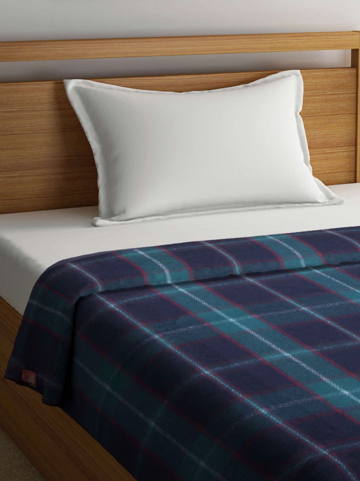 Raymond Home Blue Checked Heavy Winter 500 GSM Single Bed Blanket