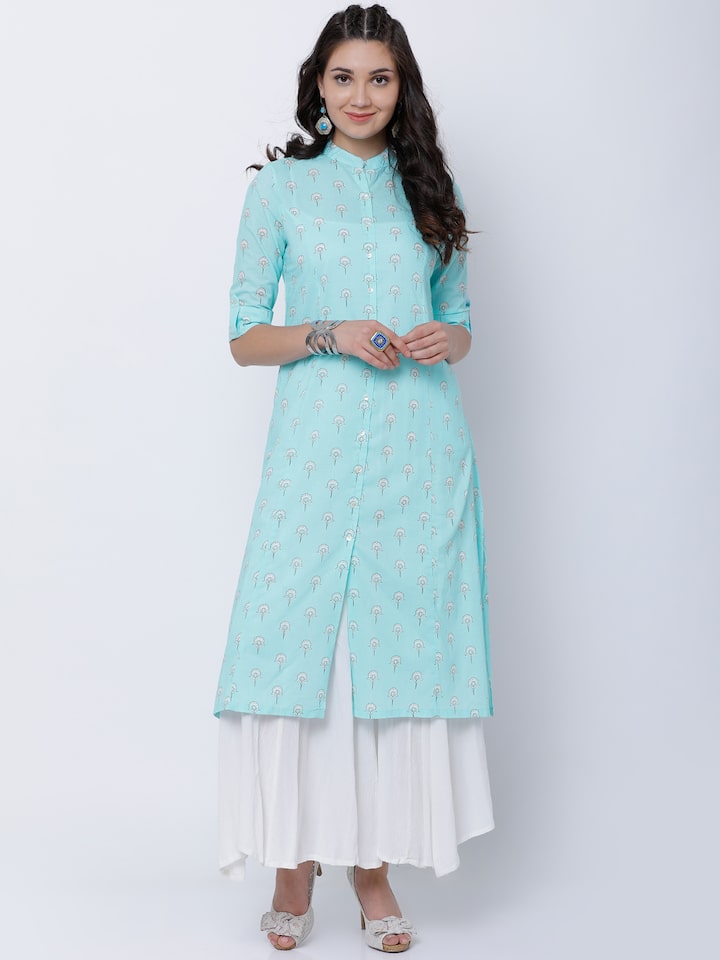 Buy Vishudh Aqua Blue  Red Floral Printed ALine Kurta with Palazzo for  Women Online at Rs949  Ketch