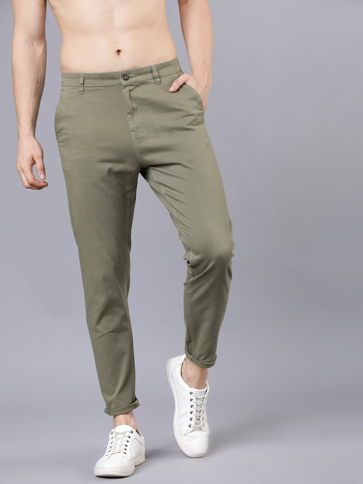Slim Fit Formal Wear Mens Olive Green Cotton Pant