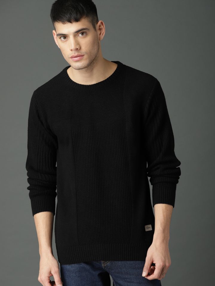 Buy Roadster Men Black Solid Pullover Sweater Sweaters for Men
