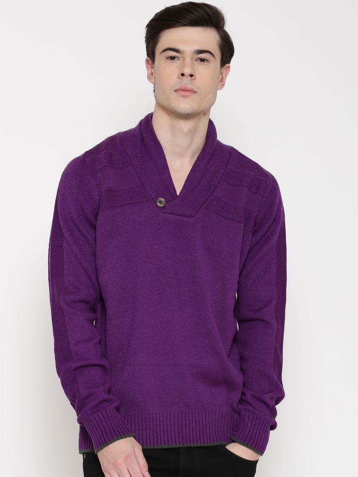 Purple Shawl Collar Sweater - Sweaters 